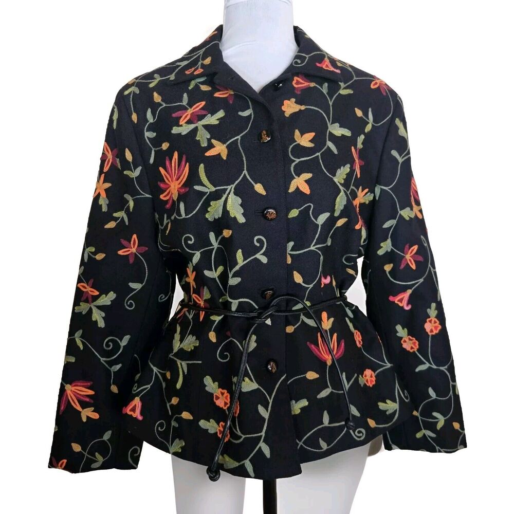 VTG Noviello Bloom Wool Embroidered Jacket W/belt Size 12